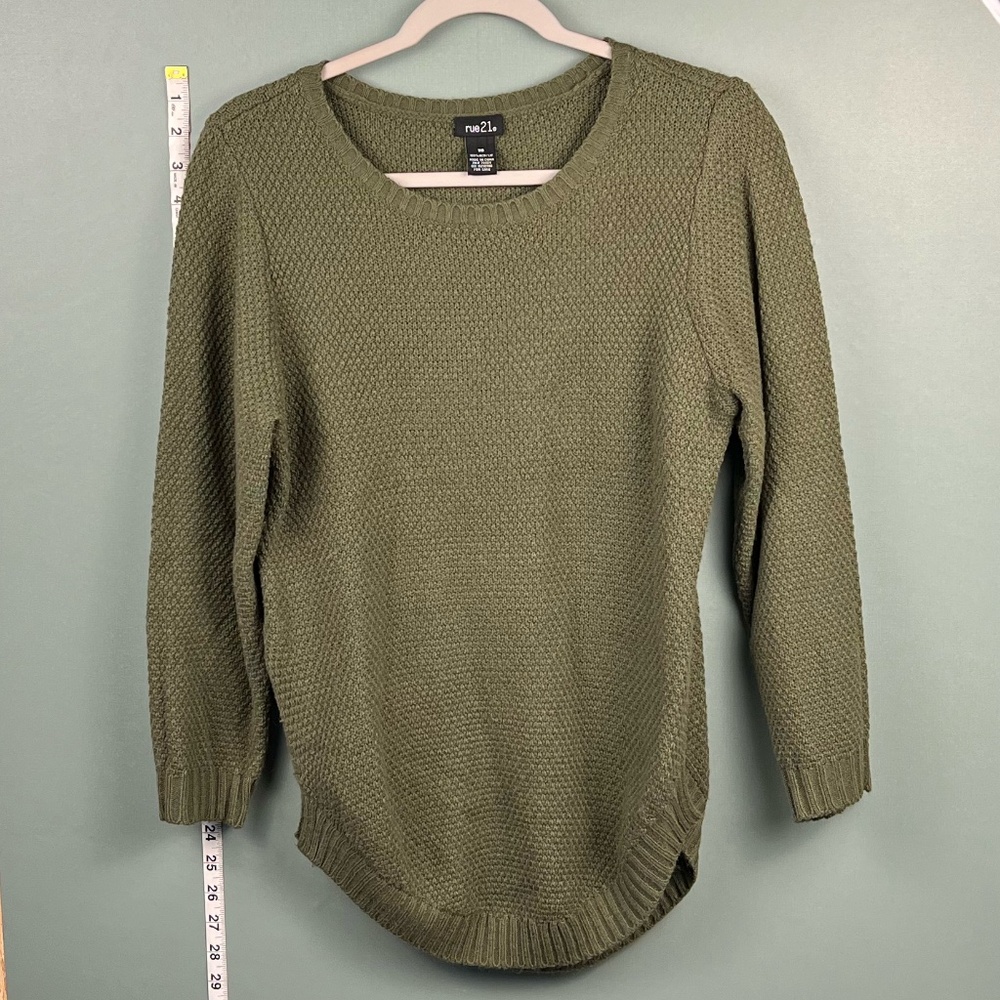 XS Side Slit Olive Green Sweater - Rue 21